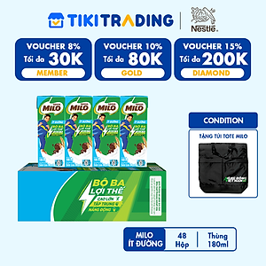 [TẶNG TÚI TOTE MILO ]Thùng 48 hộp sữa lúa mạch Nestlé MILO Ít đường 180ml