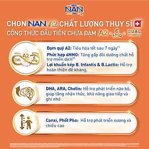 Sữa bột NAN INFINIPRO A2 2 với công thức đầu tiên chứa đạm A2, 6HMO & Lợi khuẩn kép nhập khẩu Thụy Sĩ - Hộp 800g (12 - 24 tháng)