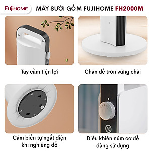 Máy sưởi gốm không khô da nhập khẩu FUJIHOME FH2000 điều khiển từ xa, quạt sưởi ấm mini hẹn giờ, tự động ngắt ,không phát sáng, không đốt oxi- Hàng nhập khẩu