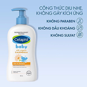Sữa tắm gội dịu lành cho bé Cetaphil Baby Wash & Shampoo with Organic Calendula 400ml