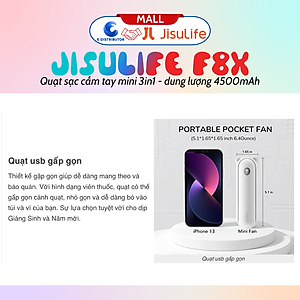 Quạt cầm tay mini JisuLife F8X 4500mAh - Tích hợp Sạc dự phòng, Đèn pin - Hàng chính hãng