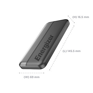 Sạc dự phòng Energizer 10,000mAh /3.7V Li-Polymer UE10050CCBK, công suất 15W đa cổng - Hàng chính hãng