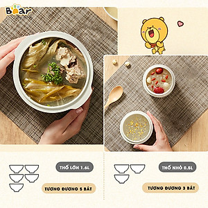 Nồi Nấu Chậm 1,6L Bear SUBE002 Đa Năng Nấu Cháo, Chưng Yến Bản Quốc Tế - Hàng Chính Hãng