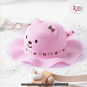 Nón đi biển cho bé vành gợn sóng in hình gấu dễ thương, ngộ nghĩnh, gắn dây đai thời trang - Hạnh Dương