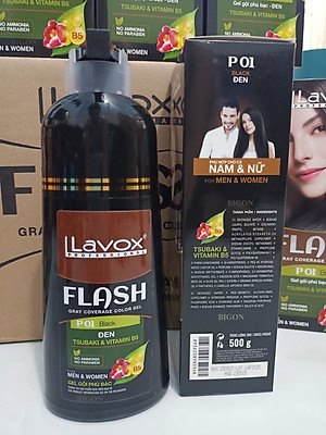(Đen Tự Nhiên) Dầu Gội Nhuộm Tóc Đen Phủ Bạc Thảo Dược Siêu Dưỡng LAVOX FLASH 500ml - P01