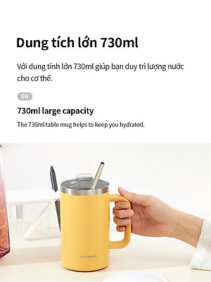 Ly giữ nhiệt LocknLock Flat Table Mug LHC4320 730ML, Hàng chính hãng, có tay cầm, miêng rộng - JoyMall