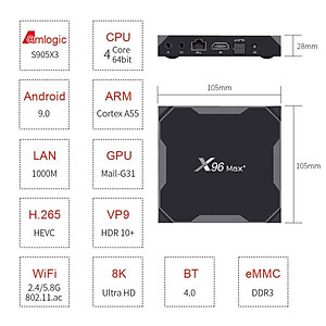 Android Tivi Box X96 Max plus S905 X3 Ram 4G Rom 32G Wifi Kép Có Bluetooth Cài Sẵn Ứng Dụng Xem Phim Hd Và Truyền Hình Cáp - Hàng nhập khẩu