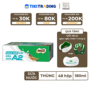 [Tặng Balô hoặc gối cổ] Thùng 48 Hộp Sữa Nestlé MILO A2 MỚI  (180ml / Hộp)