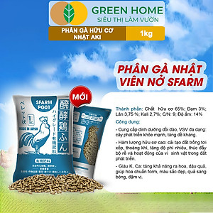 Phân Gà Greenhome, Aki Sfarm, Bao 1kg, Nhập Khẩu Nhật, Viên Nén, Hữu Cơ Sinh Học Bón Rau Sạch, Cây Ăn Quả, Hoa Hồng