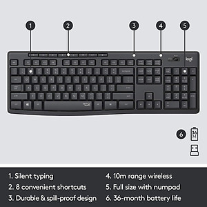 Bộ Bàn phím + Chuột không dây Logitech MK295- Hàng chính hãng