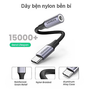 Dây giắc chuyển đổi cổng USB type C sang giắc cắm 3.5mm có chip DAC dài 10cm cao cấp UGREEN 80154 - Hàng chính hãng