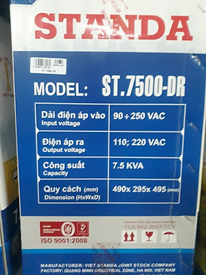 ỔN ÁP STANDA  7.5KW GIẢI 90-250V THM CÓ 3 ĐỒNG HỒ VÀ 2 Ổ CẮM