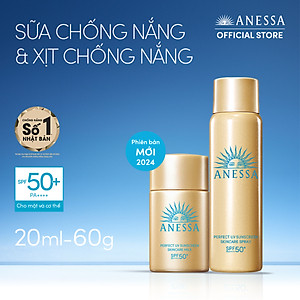 Bộ đôi Kem chống nắng dạng xịt dưỡng da bảo vệ hoàn hảo + Kem chống nắng dạng sữa dưỡng da kiềm dầu bảo vệ hoàn hảo (Anessa Gold Spray 60g + Gold Milk 20ml)