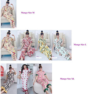 Đồ Bộ Pijama Lụa Mango Cao Cấp Tay Ngắn Quần Dài (vàng/đỏ/đen/xanh/dâu/bơ/vân) đủ size dưới 65Kg