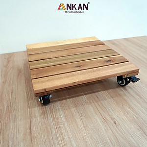 Kệ Để Chậu Cây Có Bánh Xe ANKAN, Đế Để Chậu Cây, Kệ Giá Đỡ Chậu Hoa Cây Cảnh, Hình Vuông Màu Vàng R30 Cm, Tải 150kg