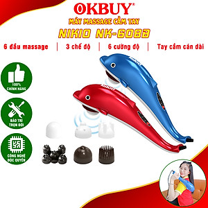 Máy massage cầm tay cá heo 6 đầu Nikio NK-608B - Màu Ngẫu Nhiên, 3 kiểu rung, 3 tốc độ