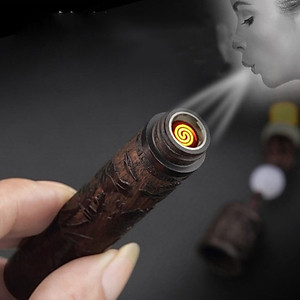 Hộp Quẹt Điện Thổi Chiết Hỏa Từ Kiểu Phim Kiếm Hiệp Độc Đáo Chạm Khắc Tinh Xảo, Bật Lửa Thổi Chiết Hỏa Tử Gỗ Đàn Hương Kèm Cáp Sạc