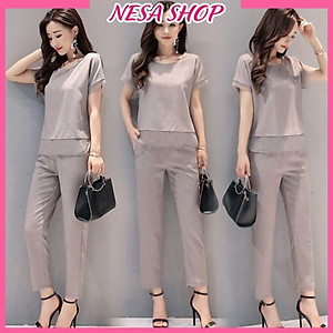 Đồ bộ trung niên tay ngắn cho Bà cho Mẹ, chất liệu Đũi mát mẻ, thấm hút mồ hôi, đồ bộ mặc nhà NeSa Shop ĐBH.27