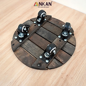 Đế Lót Chậu Cây Có Bánh Xe Cao Cấp ANKAN Hình Tròn Màu Xám Đen R30Cm Tải trọng 150 Kg Gỗ Tràm Bông