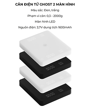 Cân điện tử GHOST 2 mặt cho pha chế cà phê đồ uống có đếm giờ CAFE DE KONA pin sạc