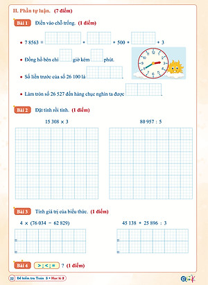 Đề Kiểm Tra Toán Lớp 3 - Kết Nối Tri Thức - Học kì 2