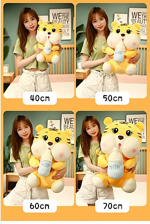 Gấu bông hổ ôm bình sữa siêu dễ thương – Quà tặng thú nhồi bông cọp má phệ bú bình – Size từ 50 cm đến 80 cm – Gối ôm hổ milk cho bé ngủ ngon