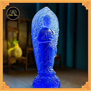 Tượng phật dược sư lưu ly tượng dược sư đứng hào quang xanh dương trang trí 23cm phong thủy, thờ cúng Diệu Tâm