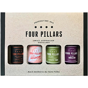 Combo 4 chai Fourpillars Mini 200ml: 1 Olive Leaf 43.8%, 1 Spiced Negroni 43.8%, 1 Rare Dry 41.8%, 1 Bloody Shiraz 37.8% - Kèm hộp
