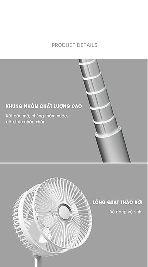 Quạt Tích Điện Để Bàn Xiaomi 3life 008 Sử Dụng 6-24 Giờ Liên Tục Tùy Cấp Độ Gió - Hàng Nhập Khẩu