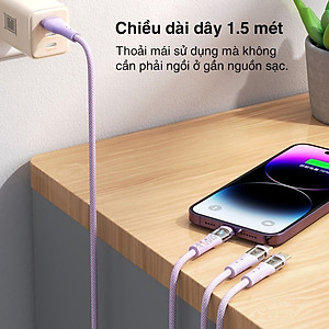 Dây cáp sạc nhanh 3 in 1 Rockspace G20 dây dù, sạc 3 thiết bị cùng lúc - Hàng chính hãng bảo hành 12 tháng