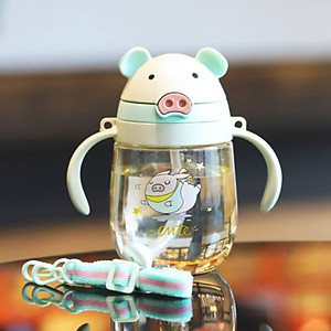 Bình Nước Có Ống Hút Cho Bé Tập Uống Có Van Chống Sặc Hình Mũi Lợn Cao Cấp 250-350ml Bằng Nhựa PP Chịu Nhiệt Tốt Có Tay Cầm Tiện Lợi - Hàng Loại 1 - Chính Hãng MINIIN