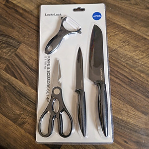 Bộ Dao Nhà Bếp 6 Món LocknLock CKK103S6- 6P (Dao: 4 Cái, Kéo: 1 Cái, Dụng Cụ Gọt Vỏ Trái Cây: 1 Cái )- Màu Đen