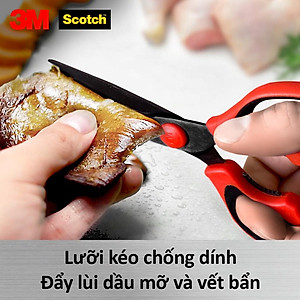 Kéo nhà bếp Scotch 3M tay cầm màu đỏ cao cấp có thể tháo rời, lưỡi kéo sắc bén, chống gỉ sét, kháng khuẩn KS-DTR, Red