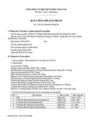 Viên sắt, acid folic, DHA, vitamin & khoáng chất Fe-NANA - Hộp 30 viên