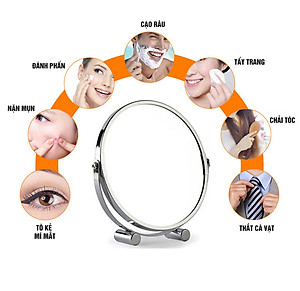 Gương trang điểm phóng đại 3 lần, xoay 360 độ, 2 mặt siêu nét, để bàn, Inox 304, Size 18cm, 20cm, Minh House G31