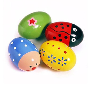 Quả Trứng Cát Đồ Chơi Xúc Sắc Lục Lạc Gỗ Nhiều Mầu Sắc Kích Thích Giác Quan, Tập Cầm Nắm Cho Bé Sơ Sinh Từ 0-3 Tuổi