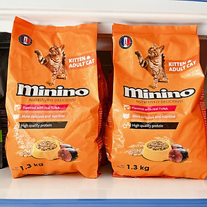 Thức ăn cho mèo con & mèo trưởng thành Minino Tuna Flavored vị cá ngừ gói 1.3kg