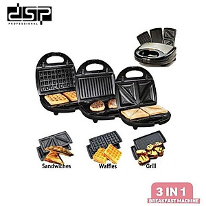 Máy Làm Bánh 3 Trong 1 thương hiệu DSP KC1049 - 3 loại vỉ nướng - Công suất: 750W - Hàng Nhập Khẩu