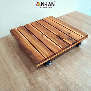 Đế Đôn Chậu Cây Có Bánh Xe Cao Cấp ANKAN Hình Vuông Màu Vàng 35x35 Cm Tải trọng 150 Kg Gỗ Tràm Bông