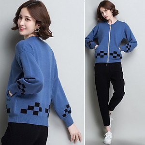 Áo Len Cardigan Nữ Khóa Kéo Tay Bồng Họa Tiết Xinh Thời Trang Korea ALN036 MayHomes Mẫu Mới Đông Xuân