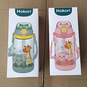 Bình đựng nước trẻ em 450ml Hokori chống tràn có ống hút cho bé đi học đi chơi hàng Cao cấp việt nhật - HÀNG VIỆT NAM