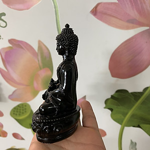 Tượng đá Phật Dược Sư Lưu Ly Quang ngồi tòa sen - Cao 12cm - Màu đen