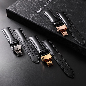 Dây Đồng Hồ Da Bò Italy Cao Cấp Màu Đen Size 15/17/19/21/23/25mm - Dây Da Đồng Hồ Da Bò Thật 100%, Bảo Hành 12T 