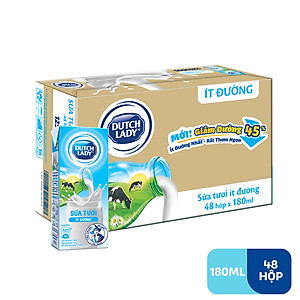 Thùng 48 Hộp Sữa Tươi Tiệt Trùng Dutch Lady Cô Gái Hà Lan ít đường 180ml
