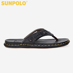 Dép Kẹp Xỏ Ngón Nam Da Bò SUNPOLO KEP204 Êm nhẹ (Đen)