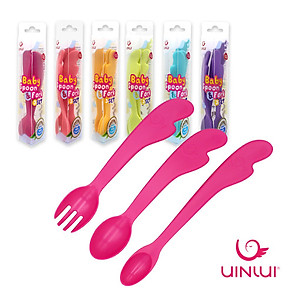 Bộ thìa dĩa ăn dặm làm từ nhựa sinh học Dừa - Set thìa dĩa 3 món UINLUI