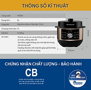 Nồi Áp Suất BlueStone PCB-5648 - 4,5 lít - 900W - Bảng điều khiển cơ - Bảo hành 2 năm - Hàng chính hãng