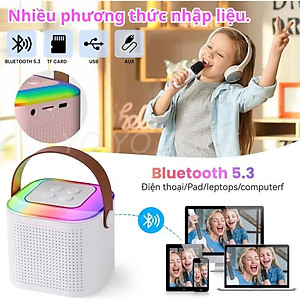 Loa Bluetooth mini kèm 2 micro hát karaoke không dây - Mic hát karaoke âm thanh chất lượng lọc âm khử nhiễu LED RGB - Hàng Nhập Khẩu
