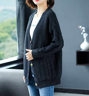 Áo Khoác Cardigan Nữ Cổ V Phong Cách Thu Đông Hàn Quốc ALN043 MayHomes Chất Liệu Len