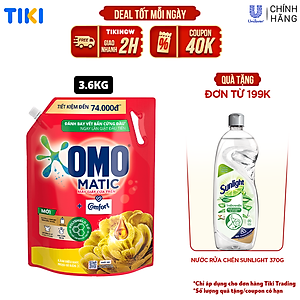 Túi Nước Giặt Omo Matic Comfort Cho Máy Giặt Cửa Trên Hương Tinh Dầu Thơm Xoáy Bay Vết Bẩn, Hương Thơm Bền Lâu 3.6Kg